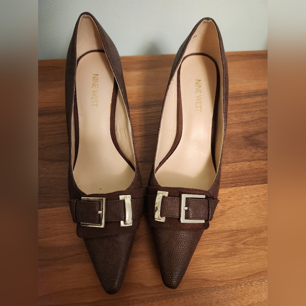 Nine West Dark Brown Heels with Buckle Detail